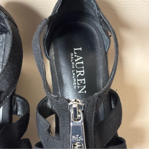 Ralph Lauren Kelcie Fabric Open Toe Casual Espadrille Wedge Sandals Blk Sz 9 - Picture 4 of 8